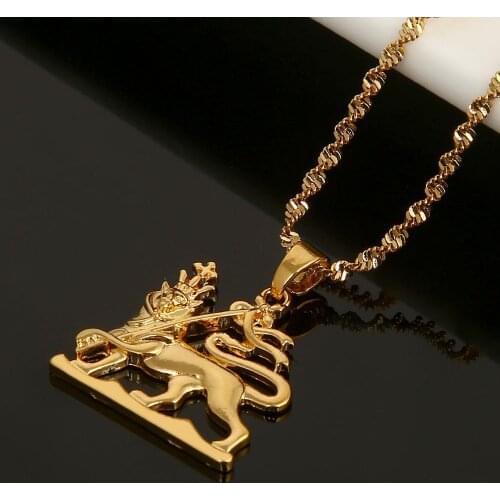 Ethiopia Gold Color Lion Pendant Necklace for Women Men Trendy Chain Jewelry