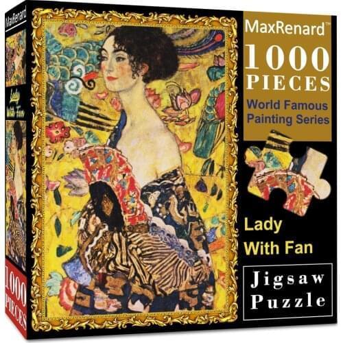 MaxRenard 48*69cm Adults 1000 Pieces Puzzles Paper Assembling Lady with Fan Paintings Difficult Jigsaw Art Puzzles Toys Game