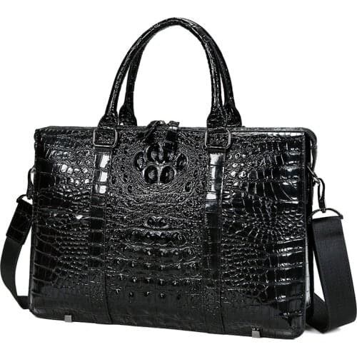 First Layer Cowhide Alligator Pattern Mens Shoulder Crossbody Messenger Briefcase Luxury Business Office Computer Handbags New