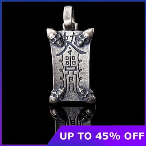 100% real solid S925 Sterling Silver Five Ghost Fortune Talisman Pendant for Man Get rich Skull Thai Silver Man Pendant Silver