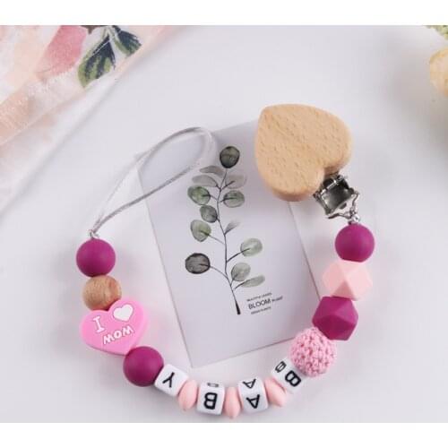 Custom Name Food Grade Silicone Beads Pacifier Chains Safe Soother Clips Baby Pacifier Holder Teething Chain Baby Teether Clips