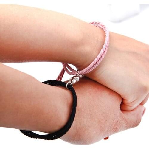 Popular Couple Magnet Attracting Bracelet Lettering Free Wrist Jewelry with Rope Adjustable Handmade Gift