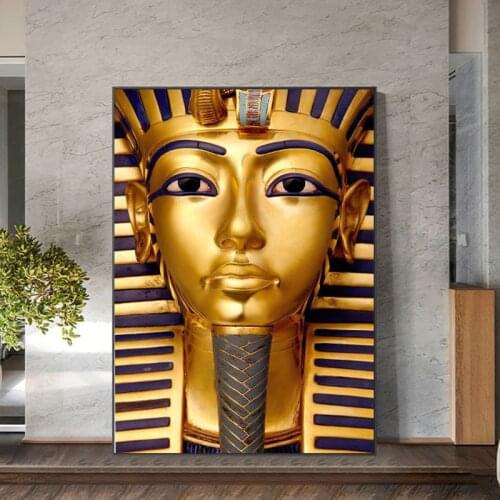Golden Tutankhamun Wall Art Poster Ancient Egyptian Pharaoh Canvas Painting Nordic Wall Pictures for Living Room Decor No Frame