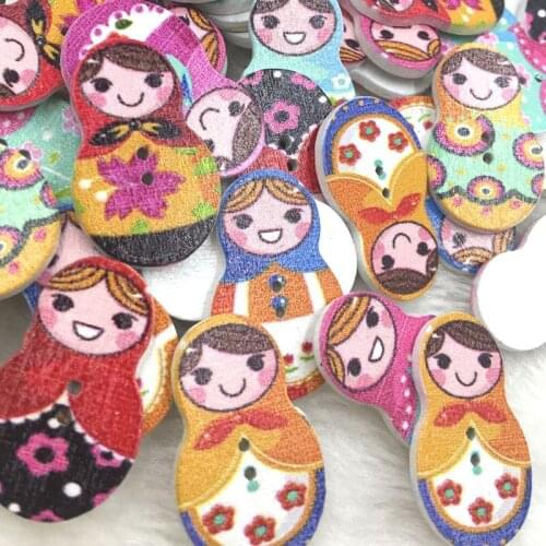 50 pcs Mix Wood Sewing Button Scrapbooking Russian Dolls 2 Holes WB391