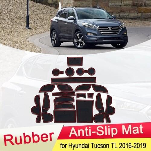 For Hyundai Tucson TL 2016 2017 2018 2019 Rubber Anti-slip Mat Door Groove Cup pad Gate slot Coaster Interior Car Accessories