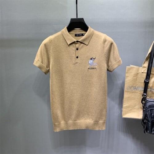 Spring and Summer Year of The Ox Embroidered Lapel Knitted Olo Shirt Mens Slim Half-sleeved Short-sleeved Sweater T-shirt