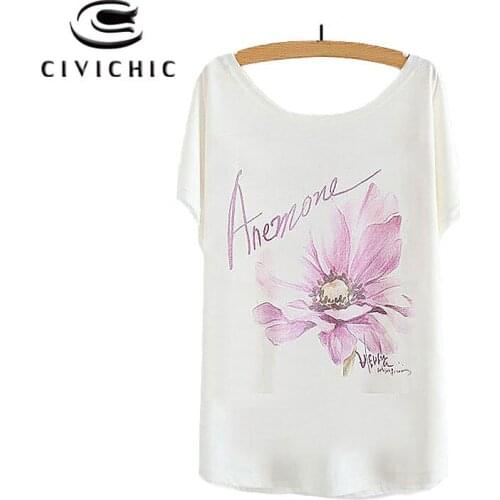CIVI CHIC Girl Summer Loose T Shirt Woman Bat Sleeve Tops Tee Retro Floral Printing Tshirt One Size Female Elegant T-shirt WST95