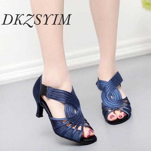 DKZSYIM ladies party dance shoes satin soft bottom Latin dance shoes ladies salsa dance shoes heel 5CM-10CM