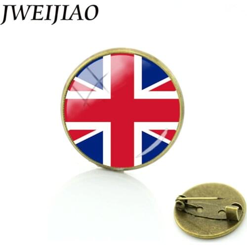 JWEIJIAO Vintage UK Flag Badge Brooches Albania Australia Bolivia USA World Flags Brooch Pins Glass Gems Dome Jewelry Gift FG19