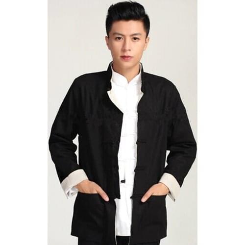 High Quality Chinese Style Tang Suit Top Vintage Linen Two Side Jacket for Men Martial Arts Uniforms