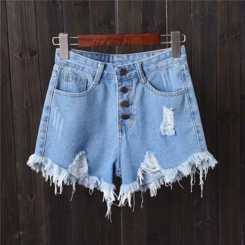 YYCZF Womens Summer Casual Sexy Tassel Hole Shorts Jeans Denim Fat Large Wide Leg Pants Show Thin Hot Pantalones Cortos Mujer