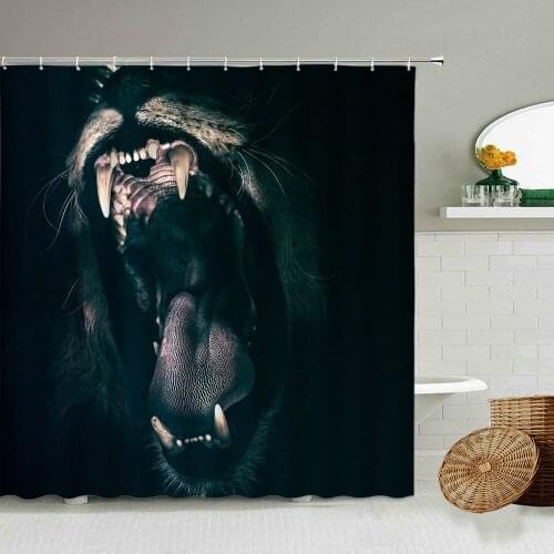 Lion Tiger Shower Curtain Sharp Canine Teeth Beast Jungle Animal Black Bathroom Home Decoration Waterproof Polyester Curtains