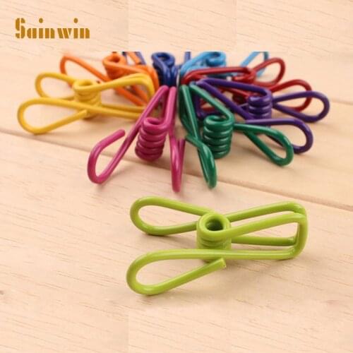 Sainwin 10pcs/lot stainless steel clip clothespin multicolour laundry folder quilt clip clothes clips hanger (Random color)