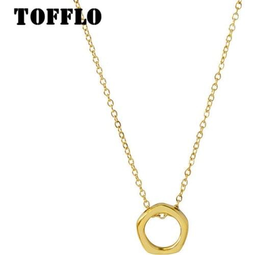 TOFFLO Stainless Steel Jewelry Circle Necklace Female Irregular Geometry Clavicle Chain Fashion Female Chain BSP700