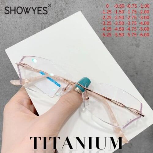 Anti Blue Light Titanium Prescription Glasses Women Rimless Eyeglasses Customized Myopia Princess Style Diamond Cutting Rimless
