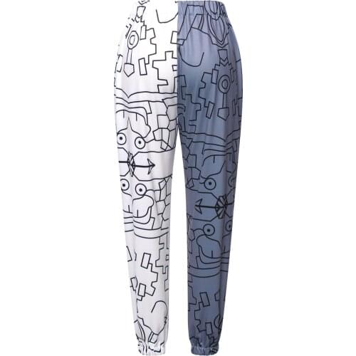 Women’s Wild Casual Trousers Fashion Contrast Color Printing Mid-waist Beam Feet Pants