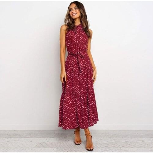 OUSLEE Summer Elegant Sexy beach long Dress Polka Dot Flowers Casual Sexy Halter Strapless boho Sundress Vacation Clothes Women