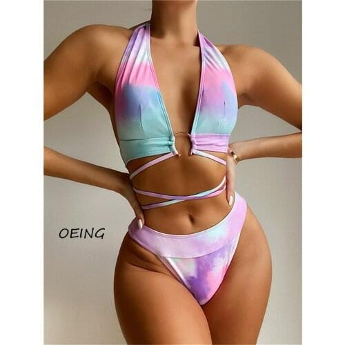 Bandage Print 2021 Women Sexy Bikini Set Push Up Female Swimsuit Swimwear Swim Two Piece Set Bathing Suit