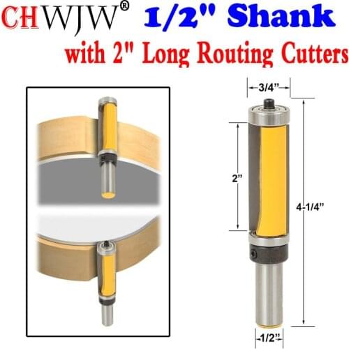 1Pc 1/2" Shank Template/Trim Router Bit, with 2" Long Routing Cutters. Features: top & bottom ball bearings Woodworking Tool