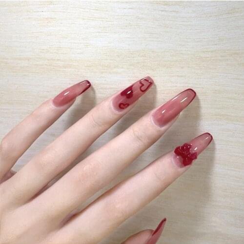 24pcs Burgundy Butterfly Wear Long Paragraph Fashion Manicure Patch False Nails Save Time Wearable Nail Patch Nail Sticker