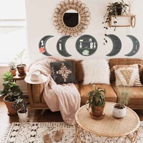 3/5pcs Moon Shelf Rustic Wall Mounted Wood Hanging Storage Display Shelf for Home Rustic Feel Crescent Shelves Display Shelves