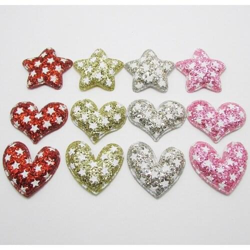 30pcs/lot Multi Style Padded Shiny Glittered Felt Heart/Crown Appliques for Valentines
