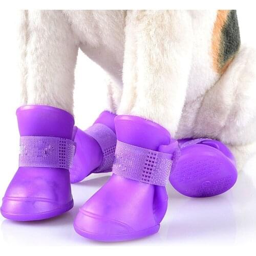 4pcs S/M/L Pet Dog Rain Shoes Anti Slip Waterproof Non-Slip Pet Dog Rubber Cat Rain Shoes 7 Colors Rubber Boots for Four Seasons