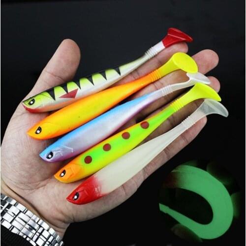 5pcs T Tail Soft Bait 12cm 10g Rainbow Wobbler Back Groove Carp Bass Luminous Fishing Lures