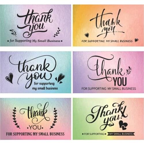 50pcs 3.6*2inch Laser Silver Thank You Cards For Supporting My Small Business Thank You Cards Greeting Postcard Wholesale Retail