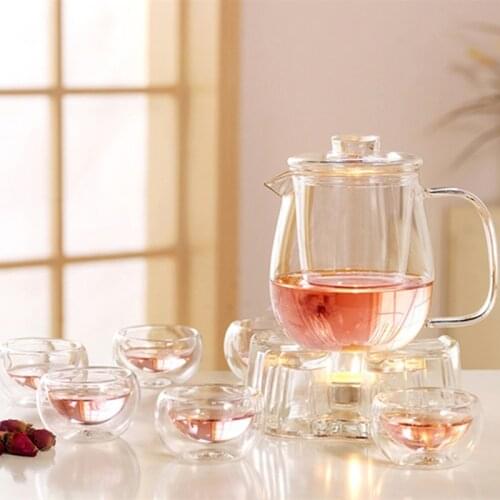 8pcs/pack 600ml Simple Style Glass Teapot Glass Double-wall Cup Set Nordic Style Flower Teapot Coffee Pot Elegant Cup