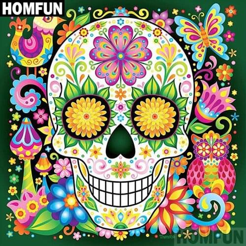 HOMFUN Full Square/Round Drill 5D DIY Diamond Painting "Colorful skull" Embroidery Cross Stitch 5D Home Decor Gift A02199