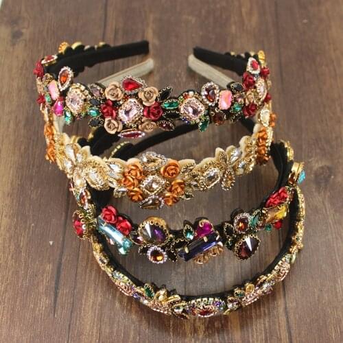 Bohemia Baroque Shiny Crystal Yellow Flower Rhinestone Luxury Temperament Headband Tiara Accessories For Womens Wedding Party