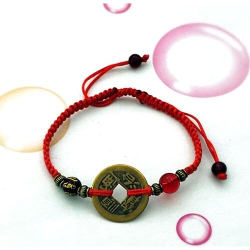 Buddhism Six Words Ancient Coin Kabbalah Red String Bracelets Lucky Protection