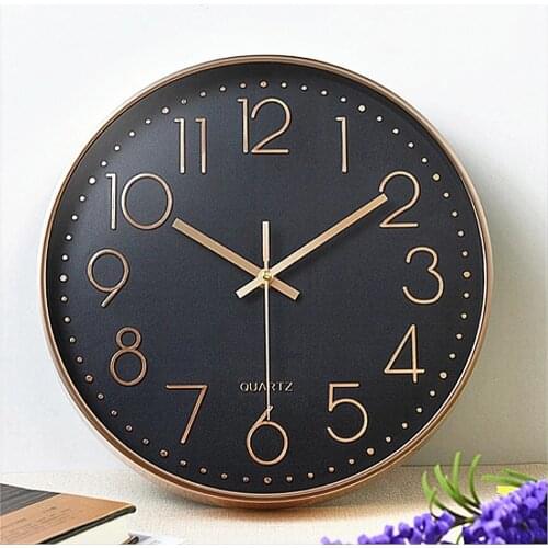 Wall Clock Rose Gold Black Silent Hanging Digital Quartz Horloges Creative Thick Border Watch Living Room Study Decor 10 Inch