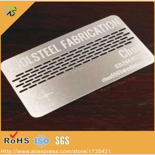 CR80 high quality small holes punched words engraving stainless steel metal card steel