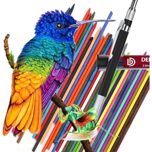 DEDEDEPRAISE Press Mechanical Pencil 2.0MM & Leads 36colors Sketch Painting Colored Pencils Replacement Leads Automatic Pencil