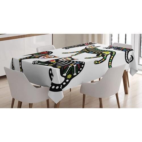 Design Sugar Skull Calavera Ornate Black Cats in Mexican Style Holiday The Day of The Dead Custom Table Cover