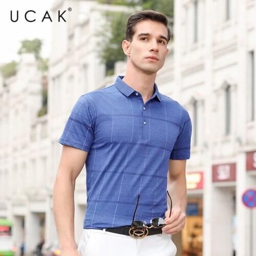 UCAK Brand Streetwear Short Sleeve Striped T-Shirts Men Clothing Summer New Tops Turn-Down Collar Casual T Shirt Homme U5403