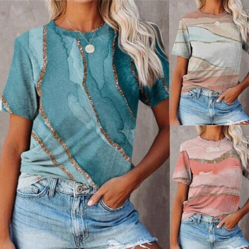 Round Neck Short Sleeve Tees Woemn Summer Casual Print Vintage Pullover Y2K Tshirt Oversize Harajuku Pullover Shirt Clothing