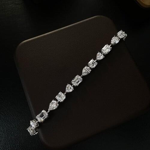 Emerald Asscher Heart cut Diamond Bracelet 100% Real 925 Sterling Silver Engagement Wedding bangles Bracelets for women Jewelry