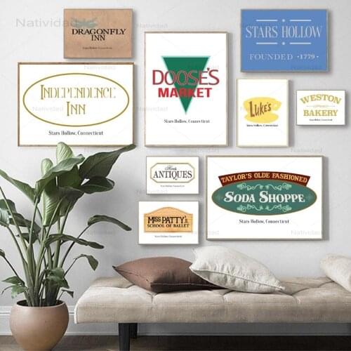 Gilmore Girls Classic Tv Show Posters and Prints Stars Hollow Town Signs Wall Art Canvas Paintings Pictures Home Room Wall Decor