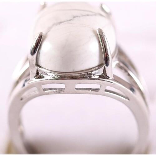 1Pcs Ring Jewelry For Women Gift Natural Oval Cabochon CAB Bead White Howlite Stone Adjustable Finger Ring K187