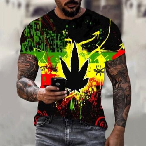 All New 2021 Summer 3d Printed Leaf Weed Short-sleeved T-shirt Tops Fashion Casual Street Mens and Womens Wear