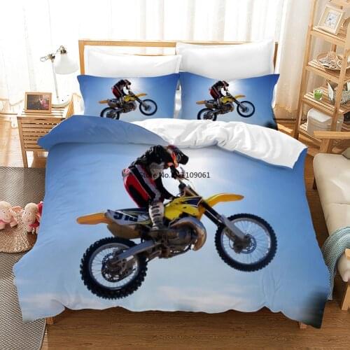 Fashion and Cool Motorcycle Bedding Sets Double Size Luxury Kids Duvet Cover Set with Pillowcase Motocross Bed Set Bed Comforter