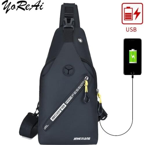 YoReAi 2021 Mens Solid Chest Bags Waterproof Fashion Casual Shoulder Messenger Bag Oxford Crossbody Pack with Earphone Hole