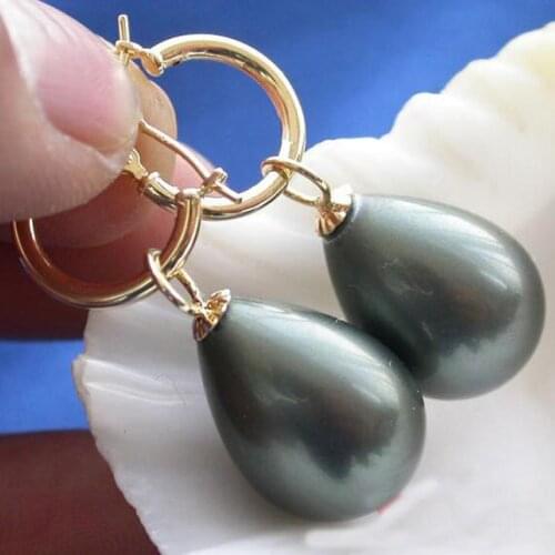 New Arrival Favorite Pearl Jewelry 20mm Drip Black South Sea Shell Pearl 14k/20 Gold Hook Dangle Earrings Charming Lady Gift