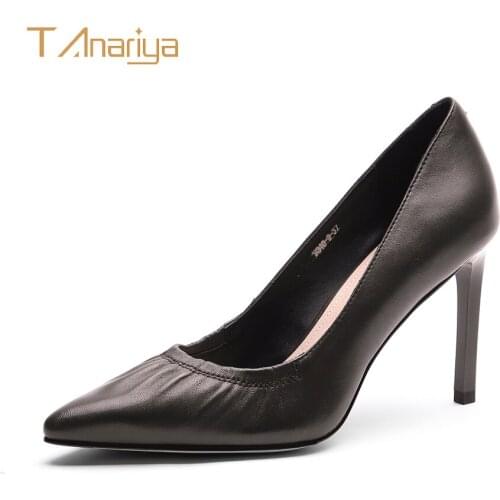 Tanariya New Spring Genuine Leather Sheepskin Shoes With Pointed Toes Ladies High Heels Women Shoes Woman Pumps