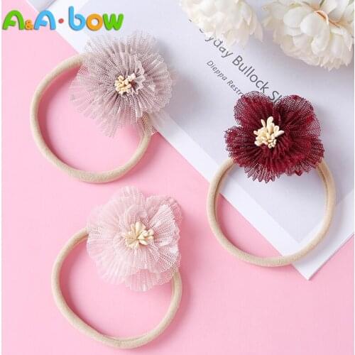 8 Colors Girls Hair Rope Elastic Hair Nylon Bands Accessories Rose Flower Style Elastic Hair Ring for Kids Baby Girls Headband
