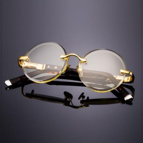 Luxury Acetate Rimless Glass Sunglasses Man Natural Crystal Stone Round Sun Glasses Woman Vintage Driver Shade Anti Scratch