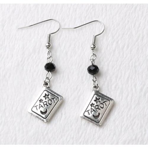 Tarot card earrings with black crystal Jewelry silver color pendant Mysterious manifesto gothic new 2020 men and women classical
